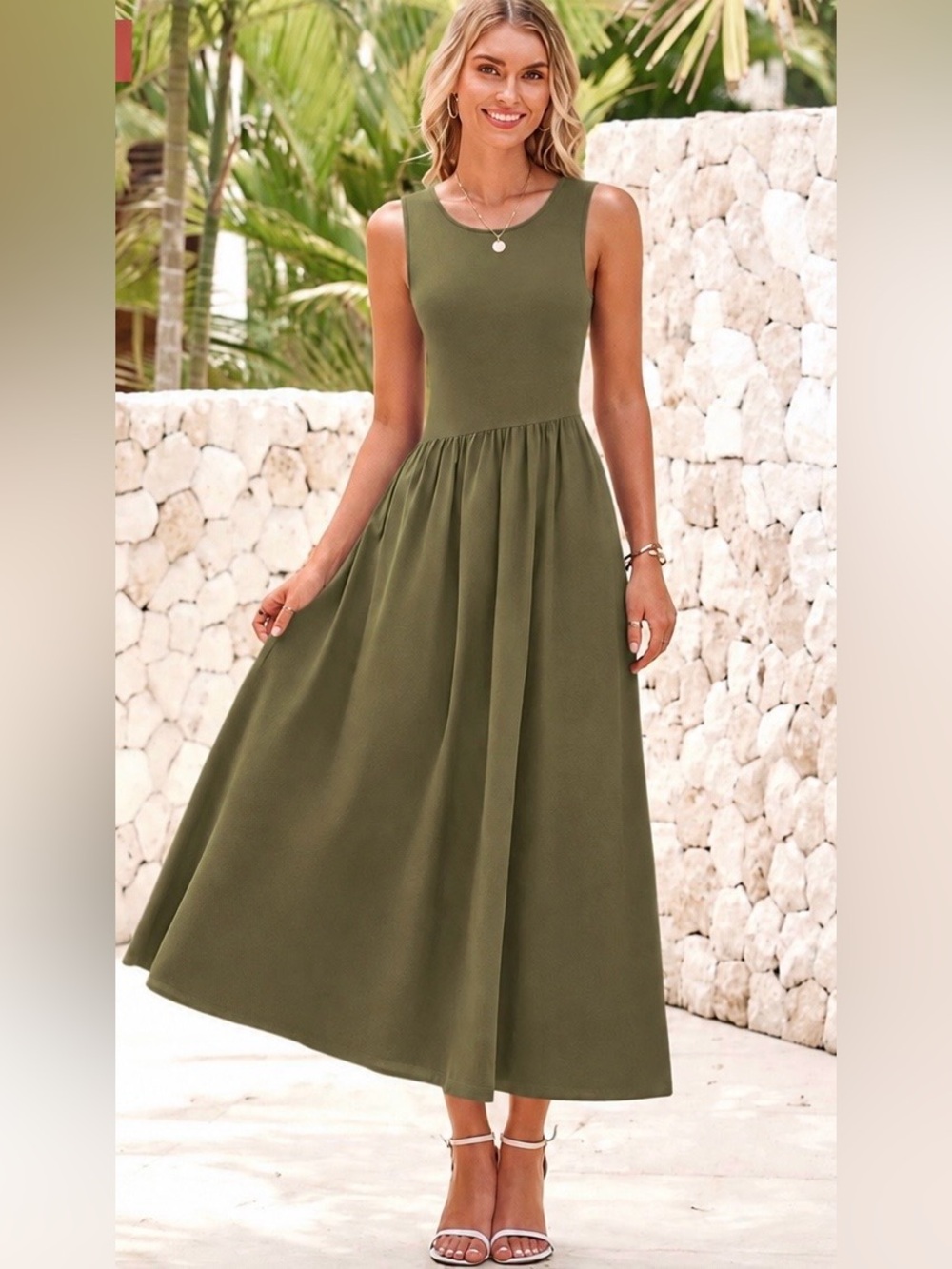 Classic Green Sleeveless Maxi Dress — Elegant Everyday Style